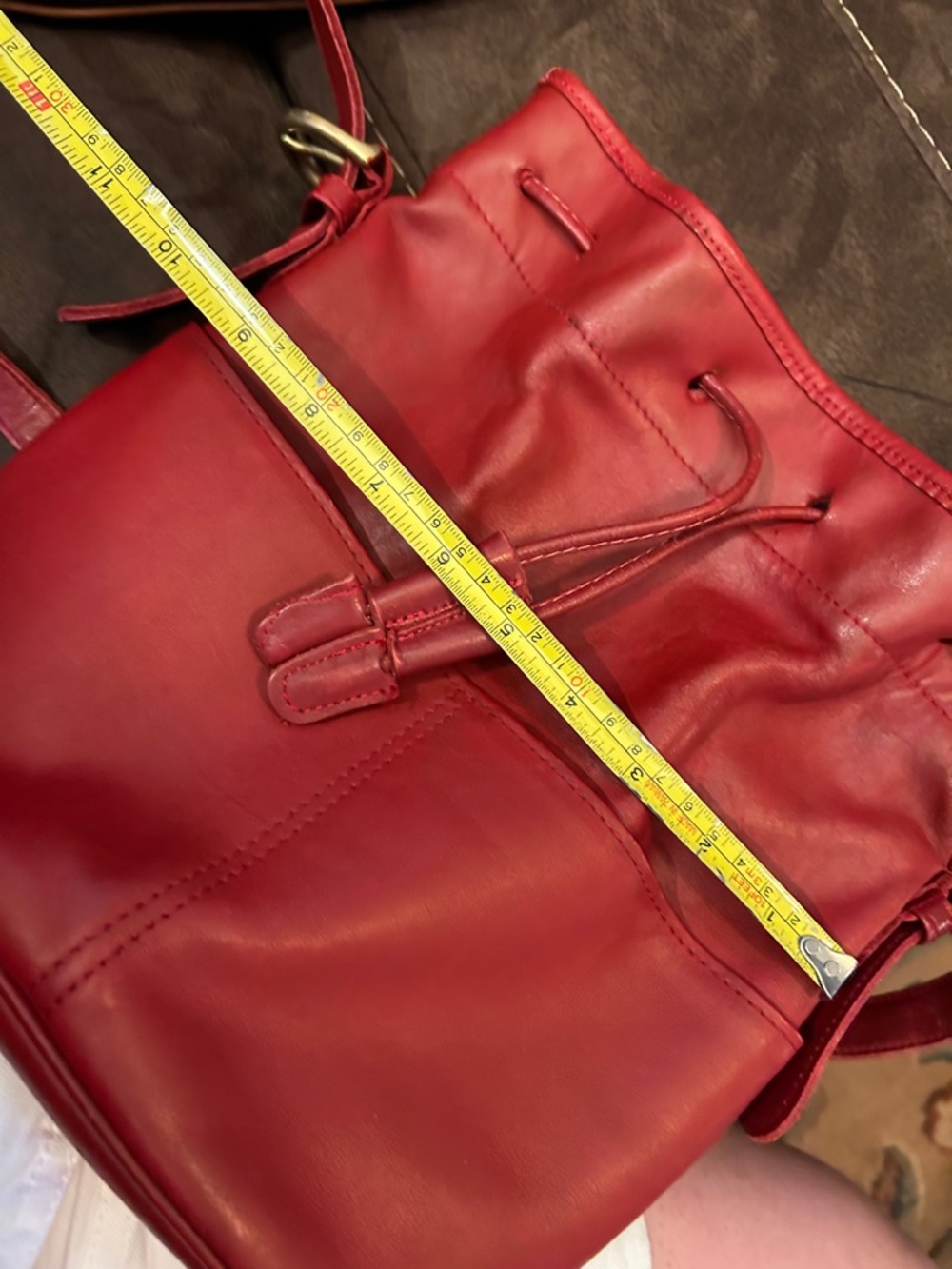 Coach Red Leather Drawstring Crossbody Bucket Bag - Picture 7 of 9